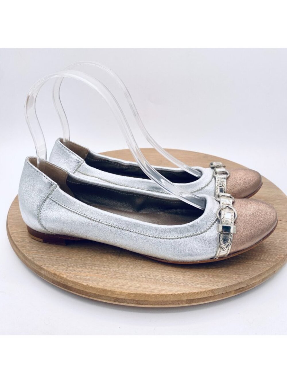AGL Ballet Flats Womens 7.5 Silver Leather Monika Flats Cap Quiet Luxury Italy - Picture 7 of 13